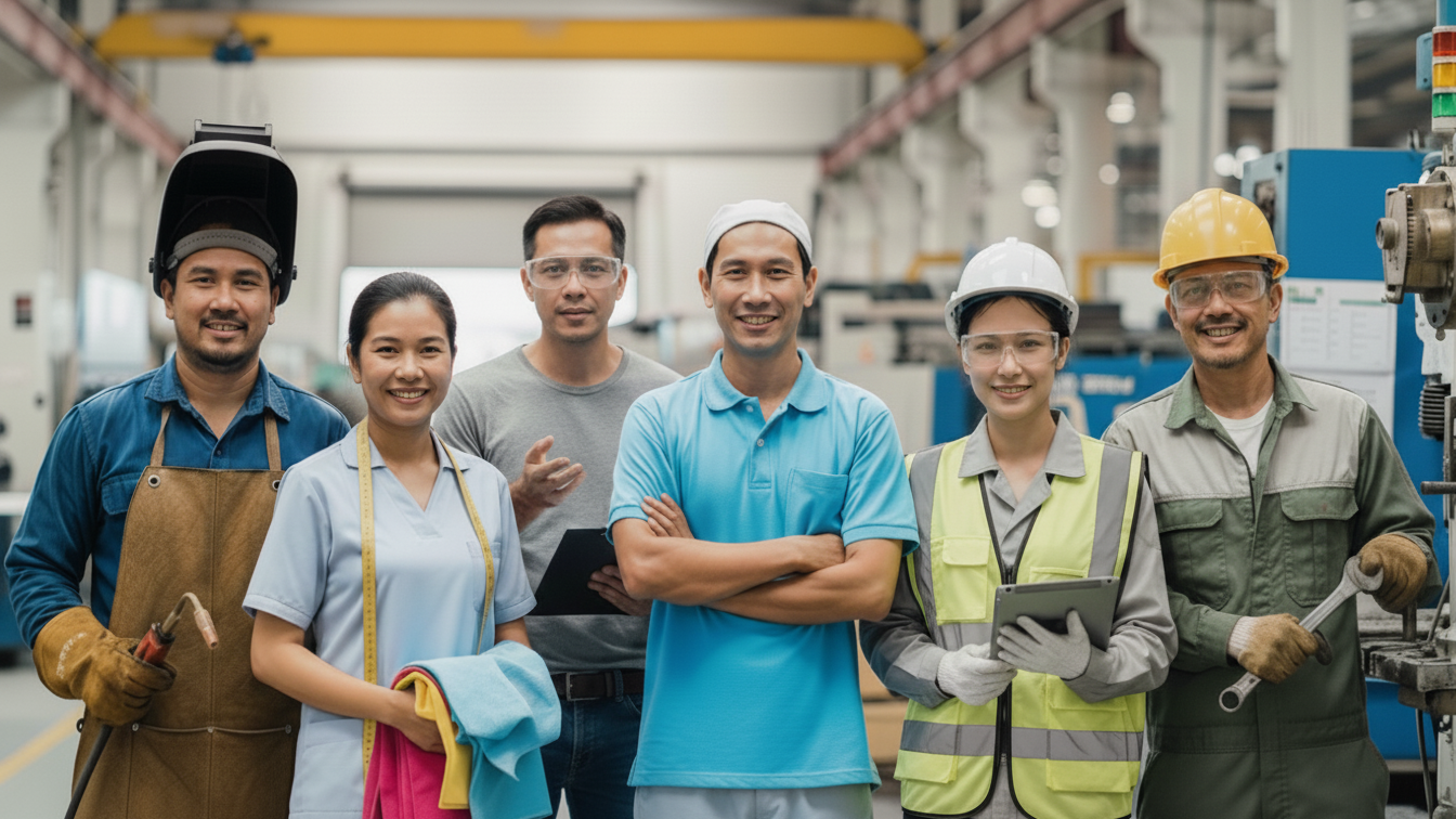 Skilled professionals working across manufacturing, construction, and care